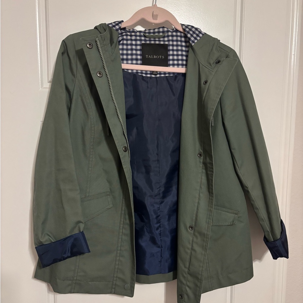Talbots Olive and Navy Hooded Parka/Rain Coat